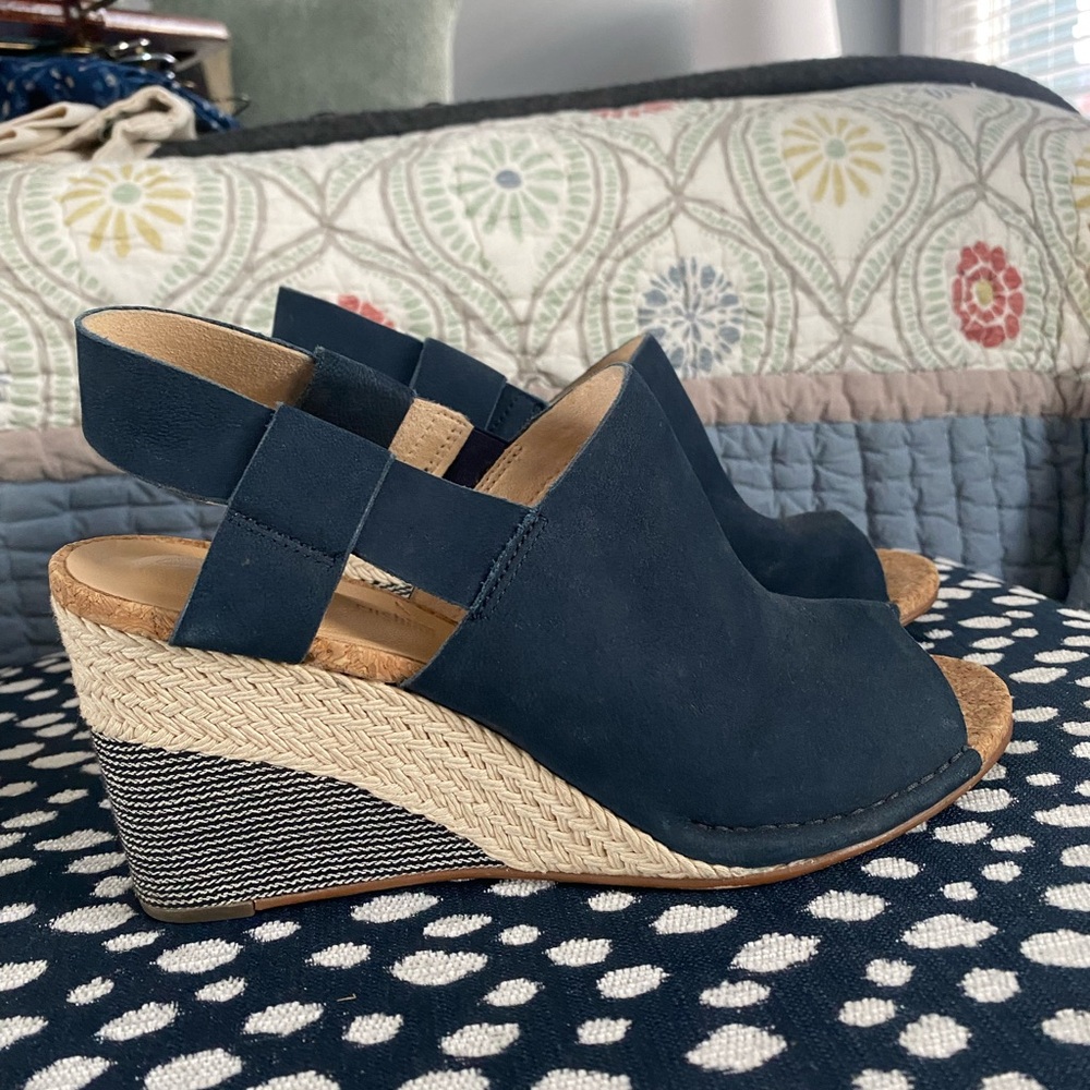 Clarks Navy Blue Wedge Sandals